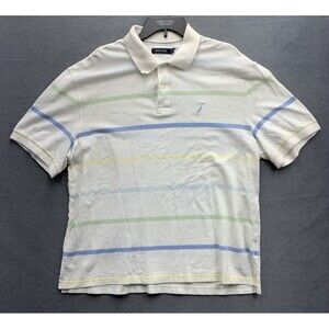 Nautica Polo Shirt Men's White Multi Stripe Short Sleeve Golf Sports Size XL